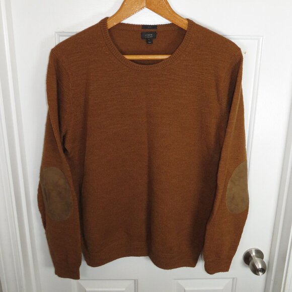 J. Crew Men's 100% Merino Wool Crewneck Sweater Slim Fit Elbow Patches - Picture 1 of 5